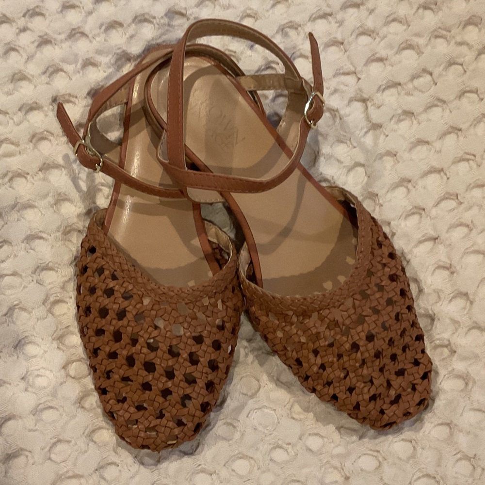 Crown Vintage Woven Brown Ankle-Strap Flats